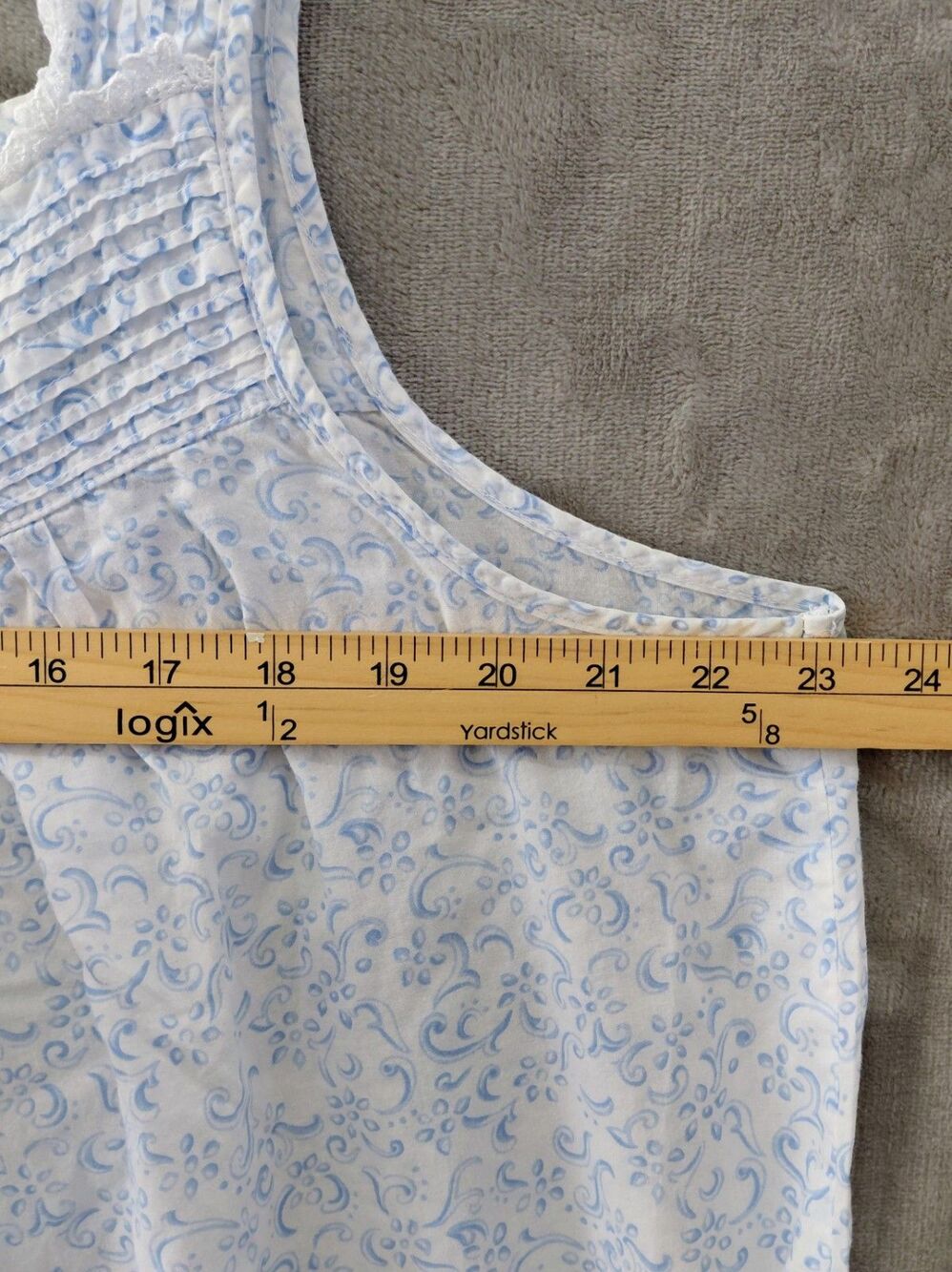 Eileen West Pintuck Nightgown Women's 1X Blue Dainty Cottagecore Cotton Ballet - Picture 8 of 8